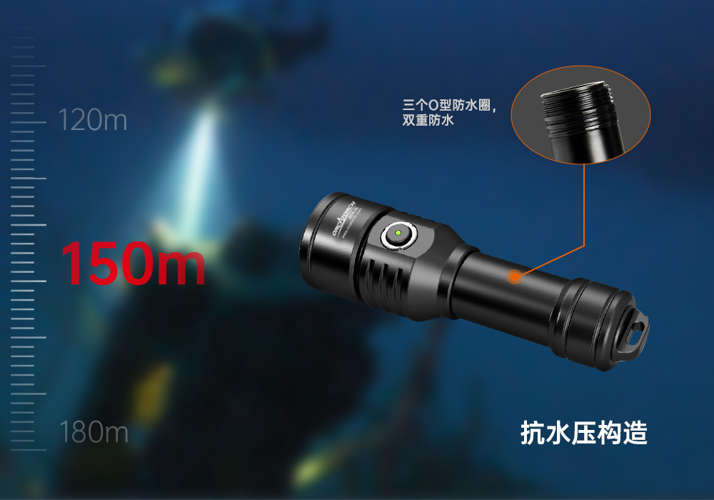 D570-RL激光潛水手電_紅光潛水手電筒_白光+紅激光潛水手電筒_水下探索手電筒 久久国产三级精品(jīng)OrcaTorch