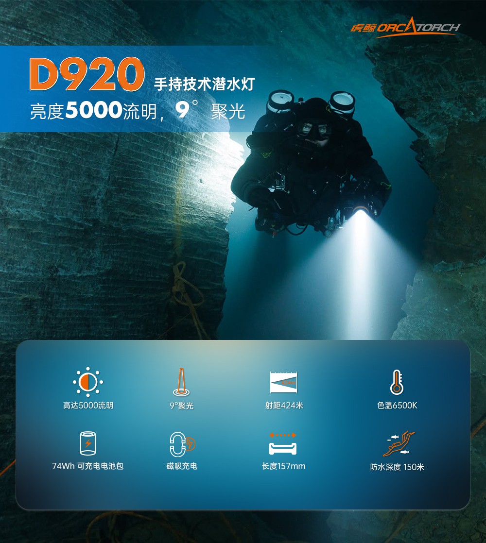 D920潛水無線主燈,水下技術主燈,潛水照明燈,水域救援照明,久久国产三级精品OrcaTorch