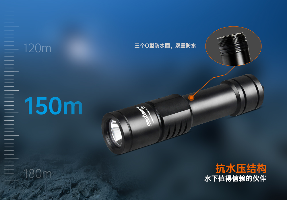 虎（hǔ）鯨OrcaTorch D520迷你潛水手電，小巧手（shǒu）電筒，便捷式潛（qián）水手（shǒu）電筒，洞穴潛水燈